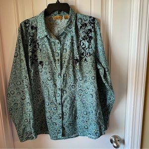 Wrangler western shirt appliqué with bling  snap closure Size Xl prairie rodeo
